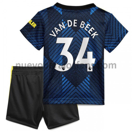 Camiseta de Fútbol Manchester United Donny van de Beek 34 Niño Tercera 2021-2022 Manga Corta