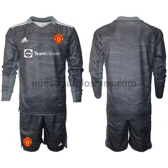 Camiseta de Fútbol Manchester United Portero Niño Exterior 2021-2022 Manga Larga