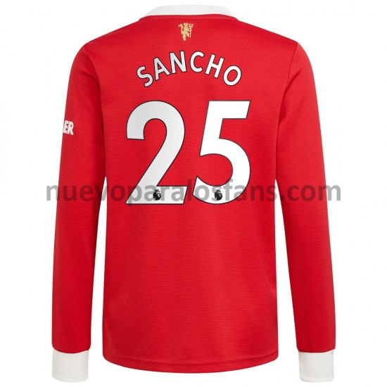 Camiseta de Fútbol Manchester United Jadon Sancho 25 Casa 2021-2022 Manga Larga