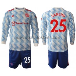 Camiseta de Fútbol Manchester United Jadon Sancho 25 Niño Exterior 2021-2022 Manga Larga