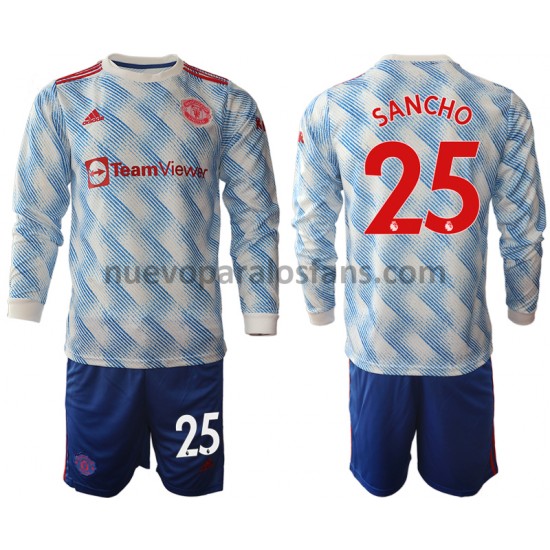 Camiseta de Fútbol Manchester United Jadon Sancho 25 Niño Exterior 2021-2022 Manga Larga