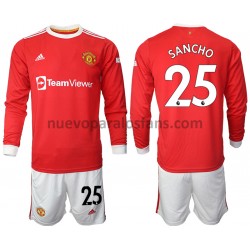 Camiseta de Fútbol Manchester United Jadon Sancho 25 Niño Casa 2021-2022 Manga Larga