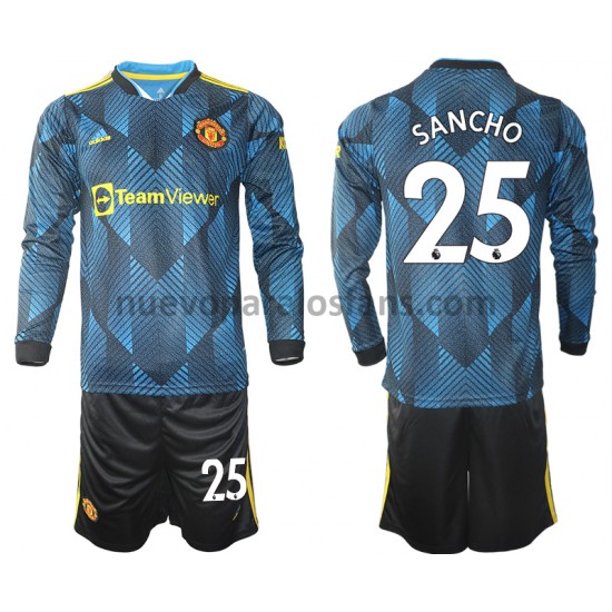 Camiseta de Fútbol Manchester United Jadon Sancho 25 Niño Tercera 2021-2022 Manga Larga