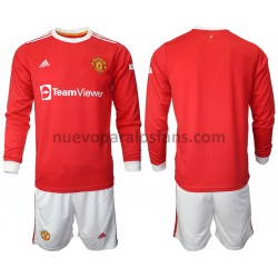 Camiseta de Fútbol Manchester United Niño Casa 2021-2022 Manga Larga