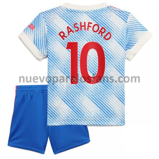 Camiseta de Fútbol Manchester United Marcus Rashford 10 Niño Exterior 2021-2022 Manga Corta