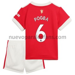 Camiseta de Fútbol Manchester United Pogba 6 Niño Casa 2021-2022 Manga Corta