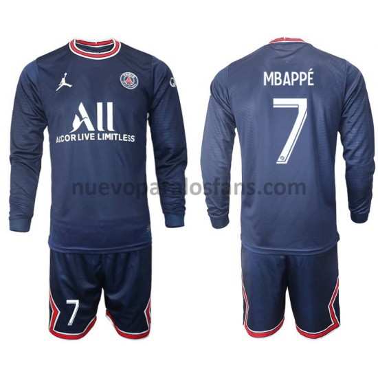 Camiseta de Fútbol Paris Saint-Germain Mbappé 7 Niño Casa 2021-2022 Manga Larga