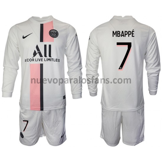 Camiseta de Fútbol Paris Saint-Germain Kylian Mbappé 7 Niño Exterior 2021-2022 Manga Larga