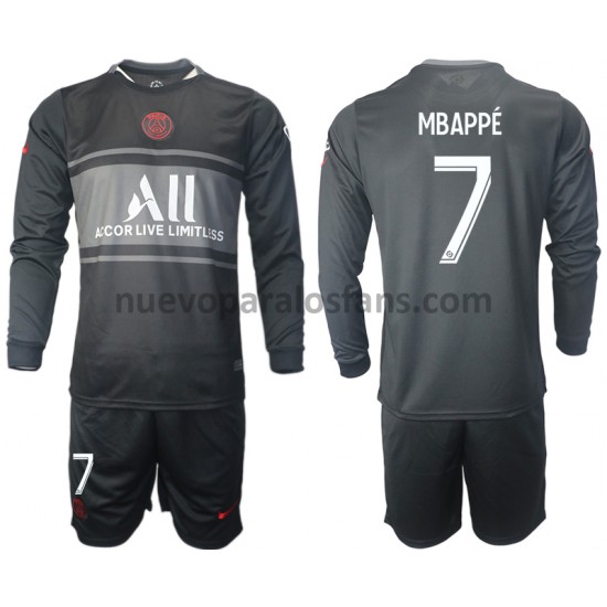 Camiseta de Fútbol Paris Saint-Germain Kylian Mbappé 7 Niño Tercera 2021-2022 Manga Larga