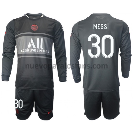 Camiseta de Fútbol Paris Saint-Germain Lionel Messi 30 Niño Tercera 2021-2022 Manga Larga