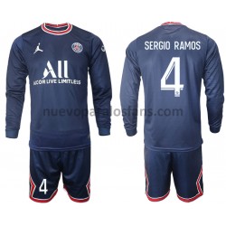 Camiseta de Fútbol Paris Saint-Germain Sergio Ramos 4 Niño Casa 2021-2022 Manga Larga