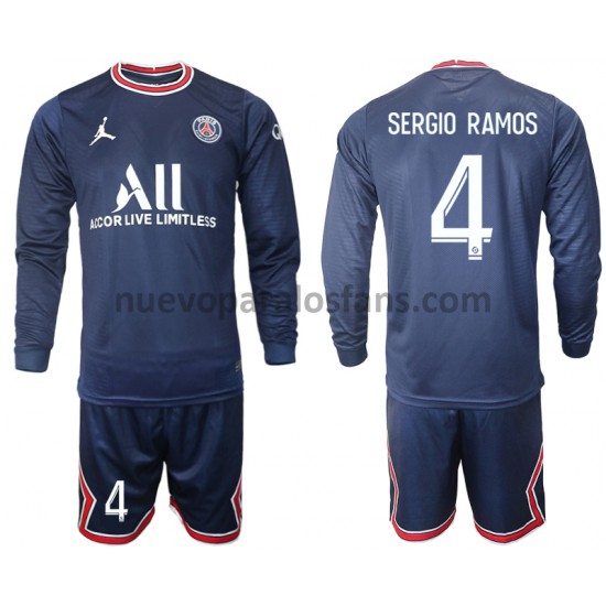 Camiseta de Fútbol Paris Saint-Germain Sergio Ramos 4 Niño Casa 2021-2022 Manga Larga