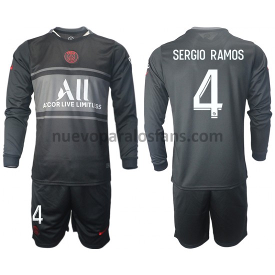 Camiseta de Fútbol Paris Saint-Germain Sergio Ramos 4 Niño Tercera 2021-2022 Manga Larga