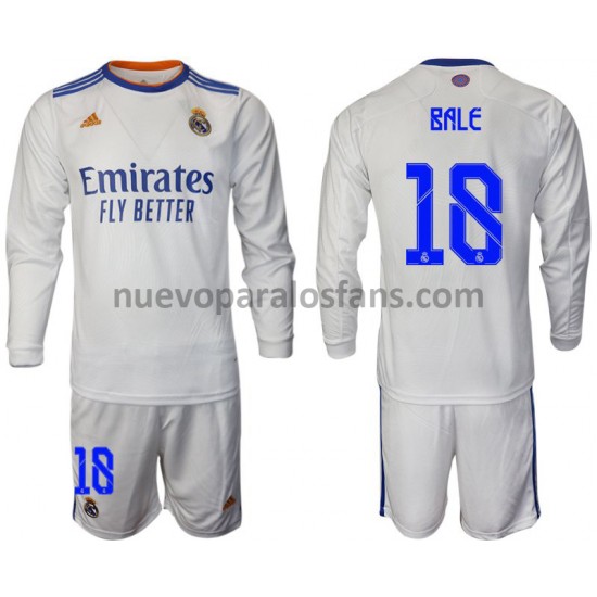 Camiseta de Fútbol Real Madrid Bale 18 Niño Casa 2021-2022 Manga Larga