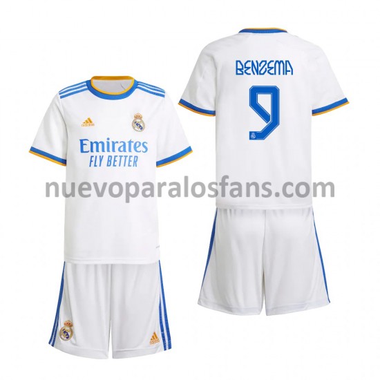 Camiseta de Fútbol Real Madrid Karim Benzema 9 Niño Casa 2021-2022 Manga Corta