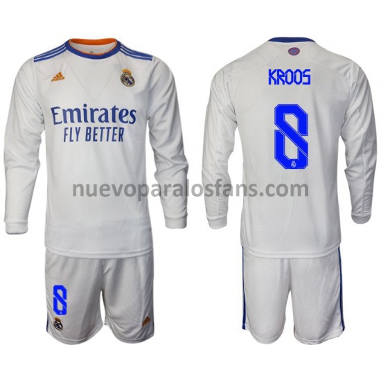Camiseta de Fútbol Real Madrid Kroos 8 Niño Casa 2021-2022 Manga Larga