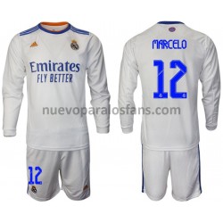 Camiseta de Fútbol Real Madrid Marcelo 12 Niño Casa 2021-2022 Manga Larga