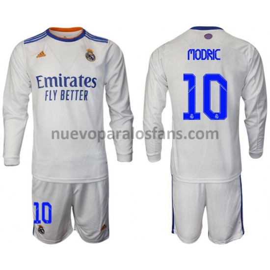 Camiseta de Fútbol Real Madrid Modric 10 Niño Casa 2021-2022 Manga Larga