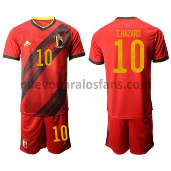 Camiseta de Fútbol Bélgica Eden Hazard 10 Niño Casa Euro 2020 Manga Corta