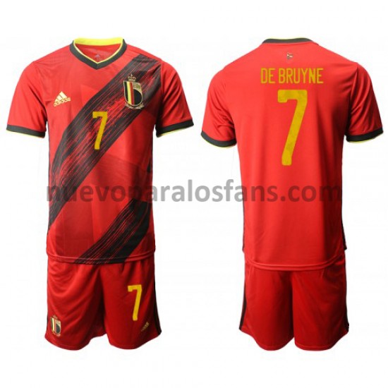 Camiseta de Fútbol Bélgica Kevin De Bruyne 7 Niño Casa Euro 2020 Manga Corta