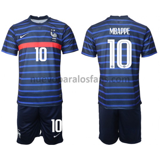 Camiseta de Fútbol Francia Kylian Mbappé 10 Niño Casa Euro 2020 Manga Corta