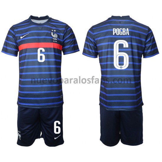 Camiseta de Fútbol Francia Paul Pogba 6 Niño Casa Euro 2020 Manga Corta