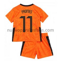 Camiseta de Fútbol Países Bajos Quincy Promes 11 Niño Casa Euro 2020 Manga Corta