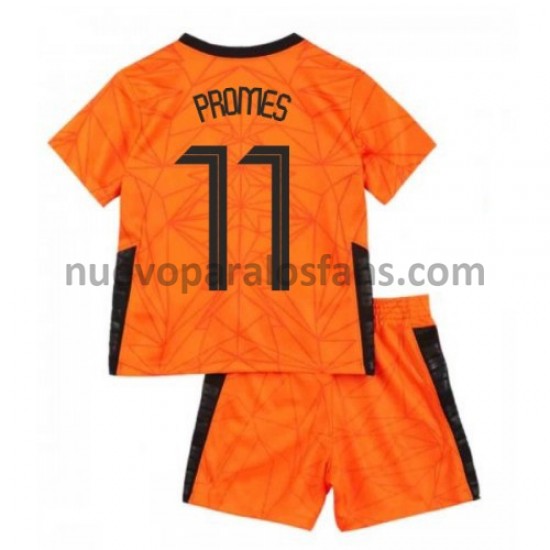 Camiseta de Fútbol Países Bajos Quincy Promes 11 Niño Casa Euro 2020 Manga Corta