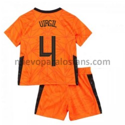 Camiseta de Fútbol Países Bajos Virgil van Dijk 4 Niño Casa Euro 2020 Manga Corta