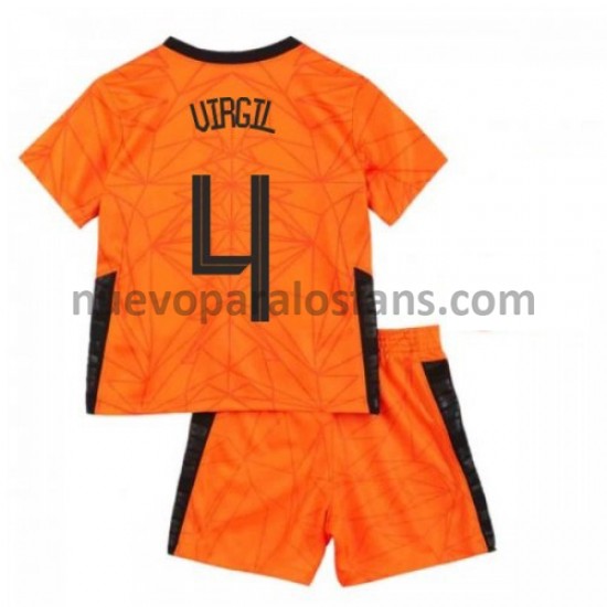 Camiseta de Fútbol Países Bajos Virgil van Dijk 4 Niño Casa Euro 2020 Manga Corta