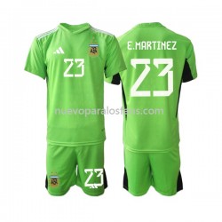 Camiseta de Fútbol Argentina Emiliano Martinez 23 Portero Niño Casa Copa Mundial 2022 Manga Corta