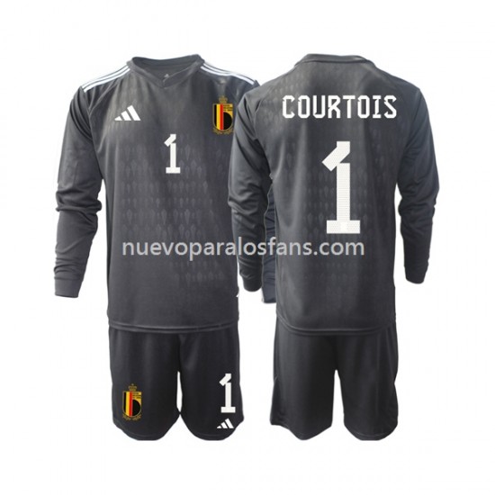 Camiseta de Fútbol Bélgica Courtois 1 Portero Niño Exterior 2022 Manga Larga