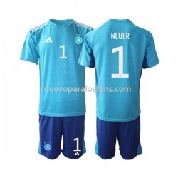 Camiseta de Fútbol Alemania Manuel Neuer 1 Portero Niño Casa Copa Mundial 2022 Manga Corta