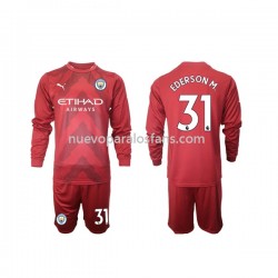 Camiseta de Fútbol Manchester City Ederson M 31 Portero Niño Casa 2022-2023 Manga Larga