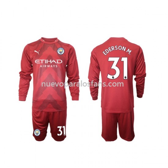 Camiseta de Fútbol Manchester City Ederson M 31 Portero Niño Casa 2022-2023 Manga Larga