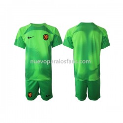 Camiseta de Fútbol Países Bajos Portero Niño Exterior Copa Mundial 2022 Manga Corta