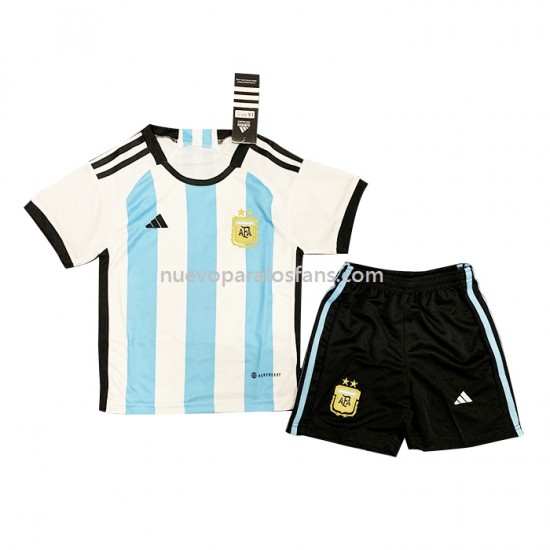 Camiseta de Fútbol Argentina Niño Casa Copa Mundial 2022 Manga Corta