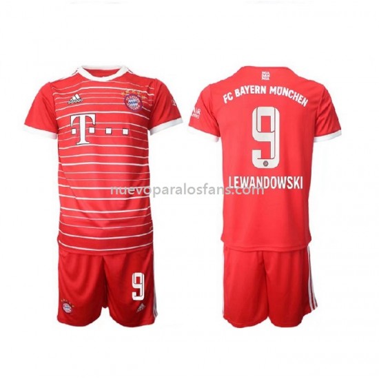 Camiseta de Fútbol Bayern de Múnich Lewandowski 9 Niño Casa 2022-2023 Manga Corta