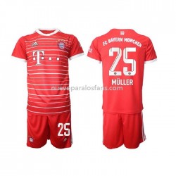 Camiseta de Fútbol Bayern de Múnich Muller 25 Niño Casa 2022-2023 Manga Corta