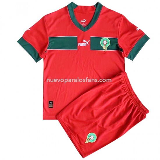 Camiseta de Fútbol Marruecos Niño Casa Copa Mundial 2022 Manga Corta