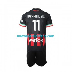 Camiseta de Fútbol AC Milan Ibrahimović 11 Niño Casa 2022-2023 Manga Corta