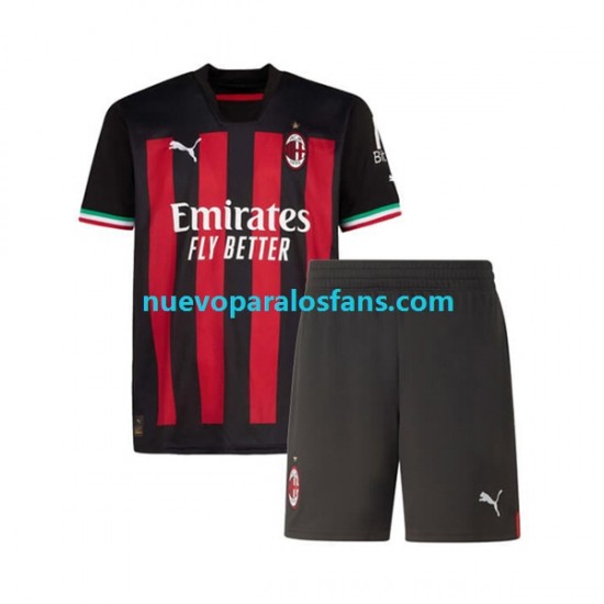 Camiseta de Fútbol AC Milan Niño Casa 2022-2023 Manga Corta