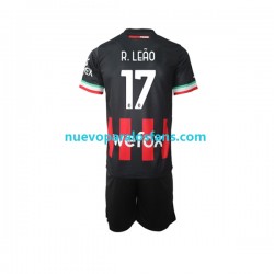 Camiseta de Fútbol AC Milan Rafael Leao 17 Niño Casa 2022-2023 Manga Corta