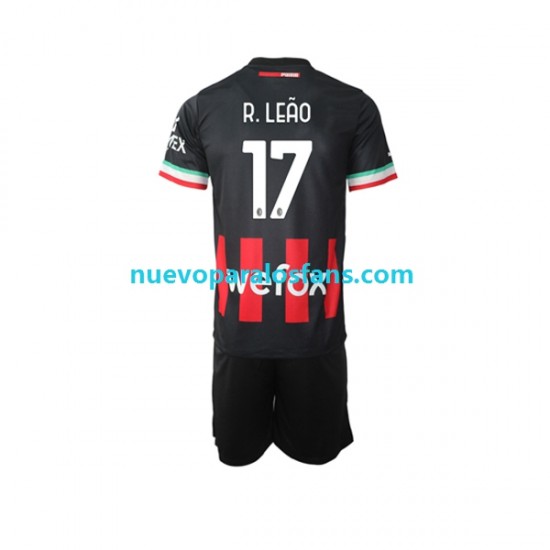 Camiseta de Fútbol AC Milan Rafael Leao 17 Niño Casa 2022-2023 Manga Corta