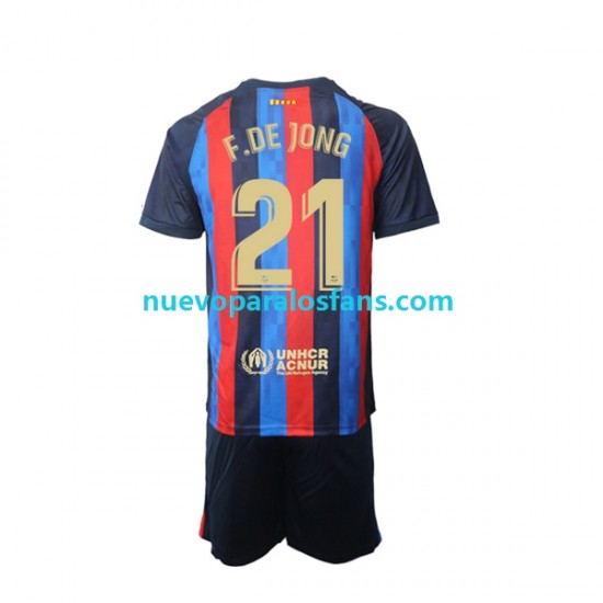 Camiseta de Fútbol FC Barcelona Frenkie de Jong 21 Niño Casa 2022-2023 Manga Corta