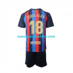 Camiseta de Fútbol FC Barcelona Jordi Alba 18 Niño Casa 2022-2023 Manga Corta