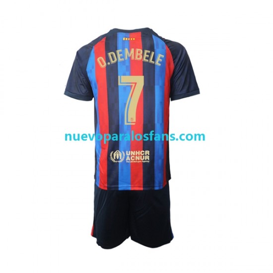 Camiseta de Fútbol FC Barcelona Ousmane Dembele 7 Niño Casa 2022-2023 Manga Corta