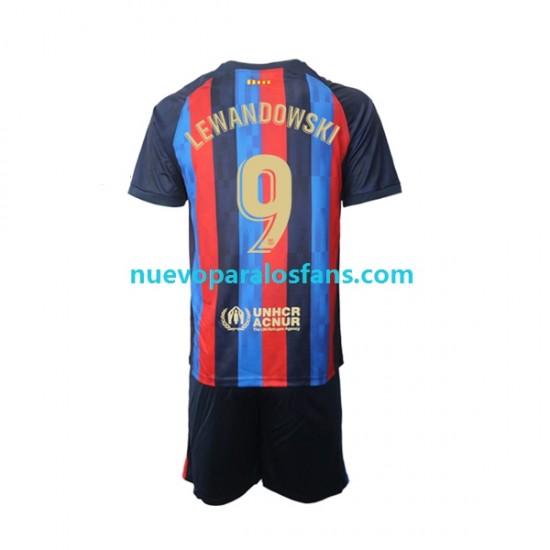 Camiseta de Fútbol FC Barcelona Robert Lewandowski 9 Niño Casa 2022-2023 Manga Corta