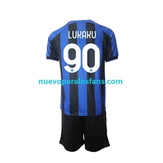 Camiseta de Fútbol Inter Milan Romelu Lukaku 90 Niño Casa 2022-2023 Manga Corta