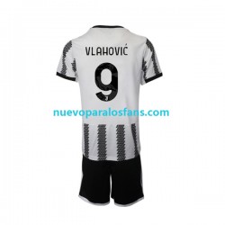 Camiseta de Fútbol Juventus Vlahovic 9 Niño Casa 2022-2023 Manga Corta